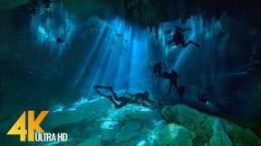 4K Cenotes Dive Relaxation Video - Mexican Underwater Caves - Incredible Underwater World - 3 HOUR