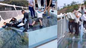 Glass Bridge Funny Videos😂🤣 | Tourists Fail to walk on Scariest Glass Walkway | Part-03