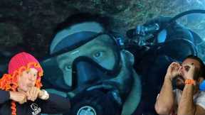 Divers React to open water divers swimming through caves in Cyprus