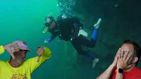 Divers React to cave diving with single tank and no fins