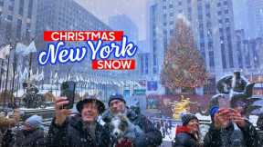 NEW YORK Christmas SNOW ☃️ Snowy Morning in Rockefeller Center 🎄Walking Tour 4K